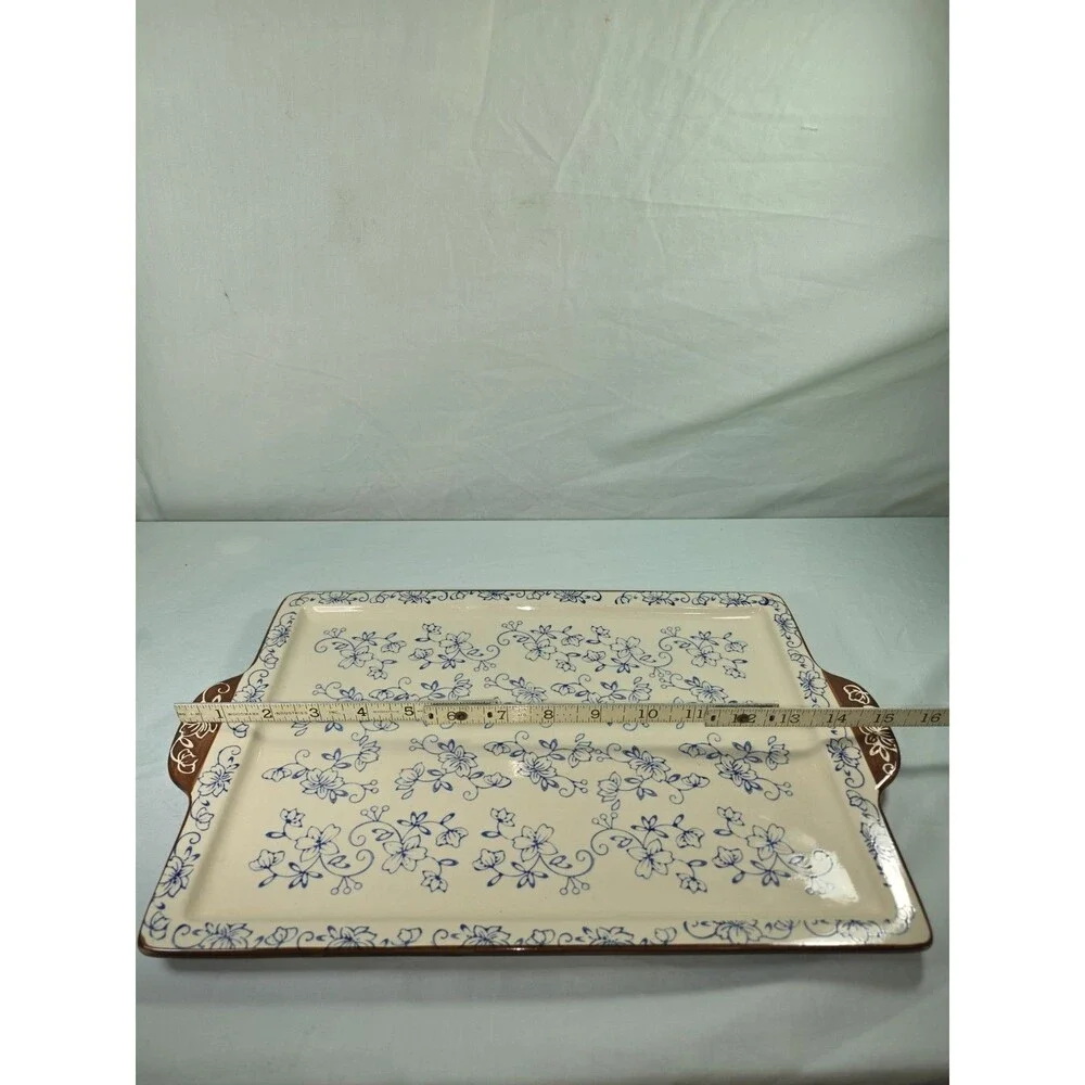 Temp-tations Floral Lace Cobalt Blue Rectangular Serving Platter Tray Retired